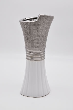 Hochwertige Vase 30 cm Weiß/Silber modern Dekovase Blumenvase